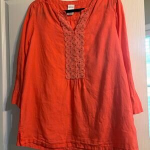Lands End ladies flowy, hippy, rosy peach top. 3/4 inch sleeves, size 14